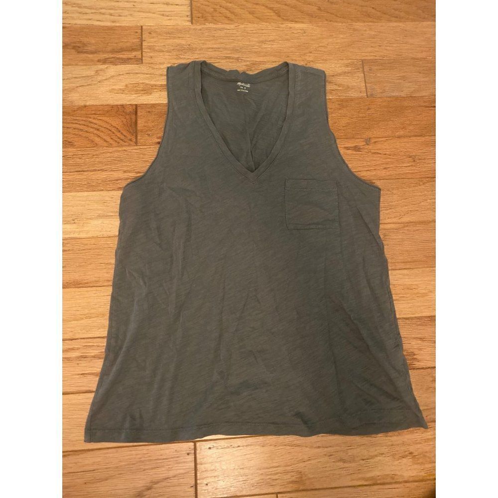 Madewell, women's green sleeveless casual cotton v - neck tank top size small